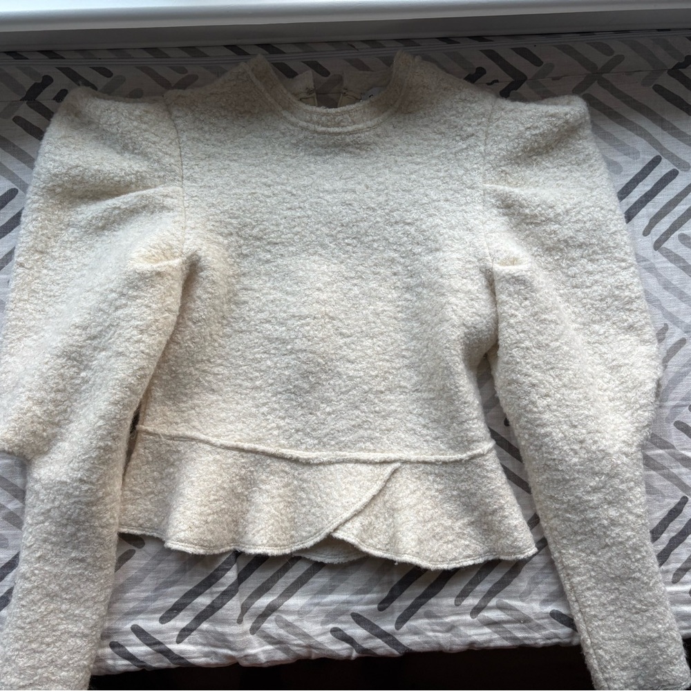 En Saison Ivory Textured Peplum Knit Top